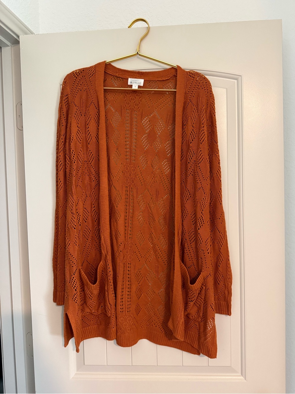 Market & Spruce Open-Front Cardigan in Rust Orange